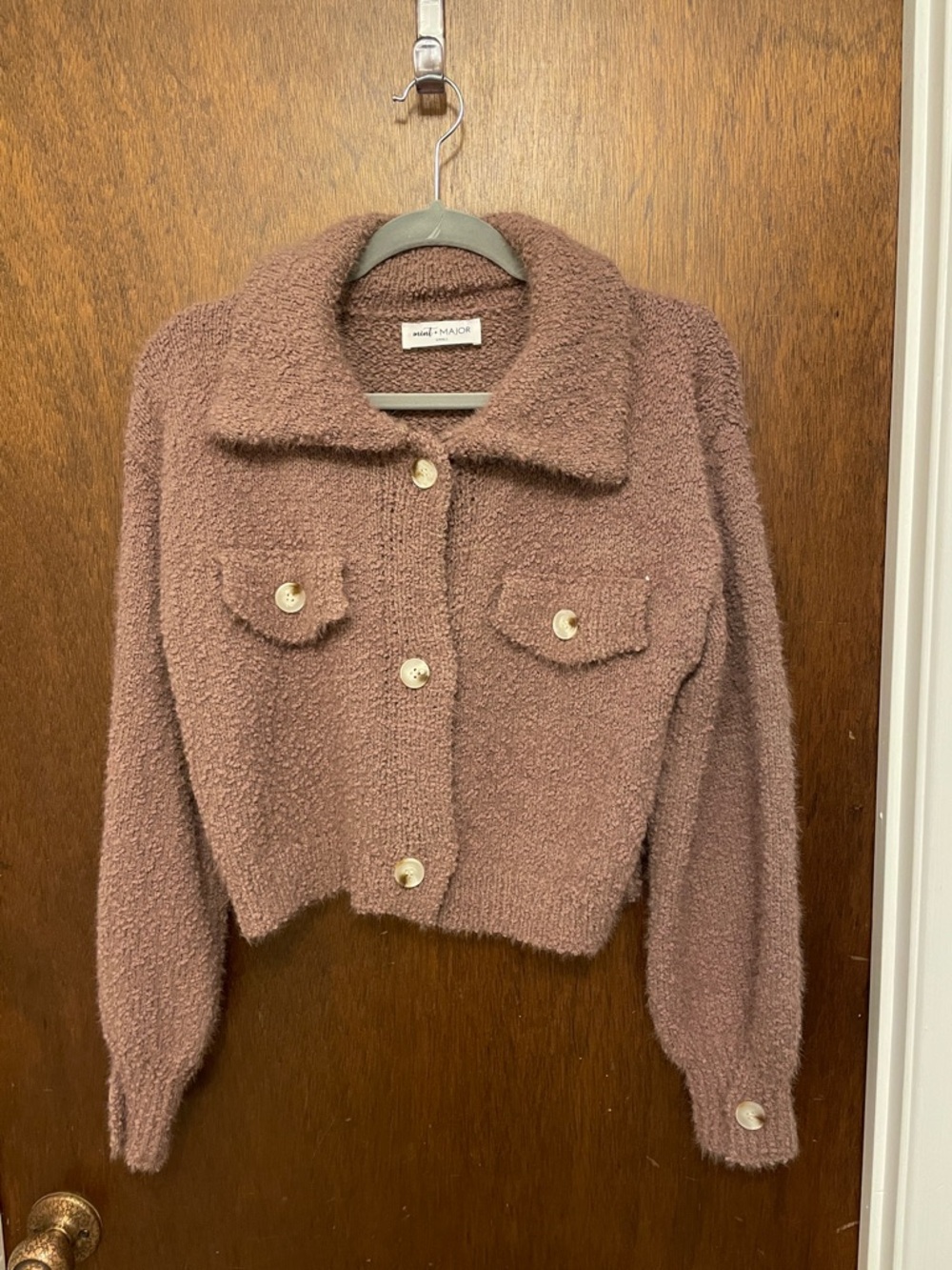 Cropped Teddy Button-Front Cardigan